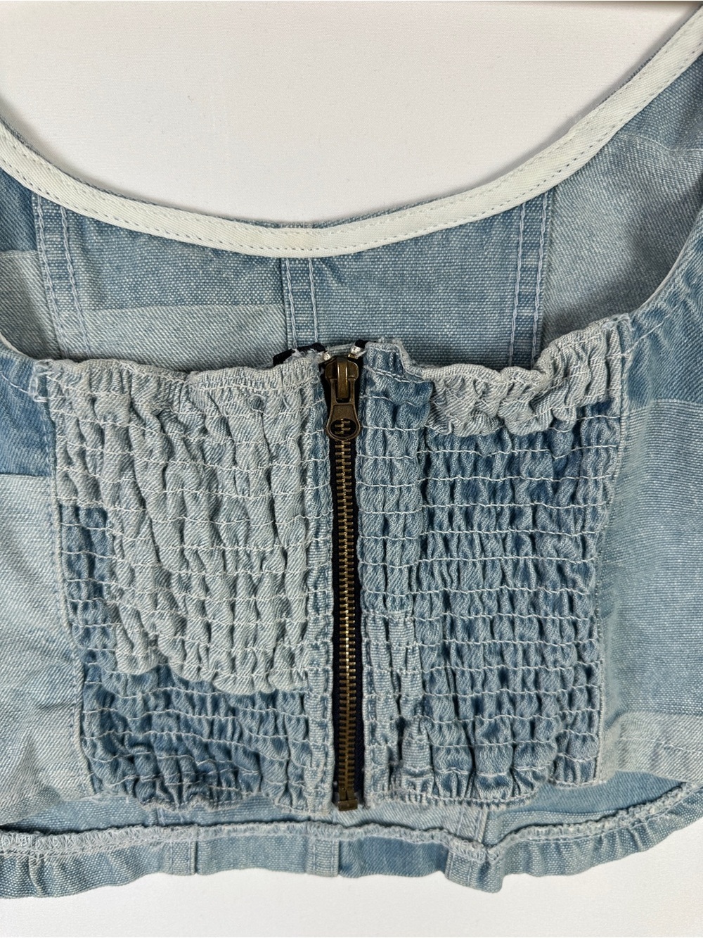 Nuon Patchwork Denim Crop Top Light Wash Cotton Size M Y2K Festival Corset Style - Picture 6 of 8